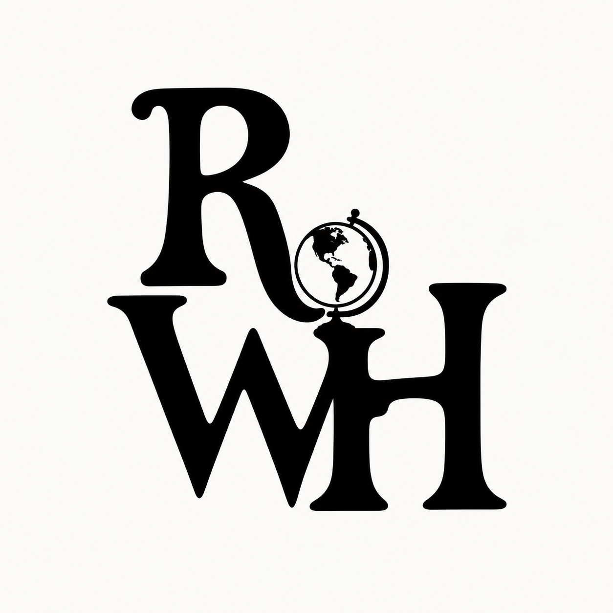 RWH monogram logo with globe icon